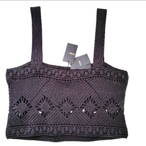 NWT Maje Black Boho-Chic Crochet Tank Top Size 1/Small MSRP $265